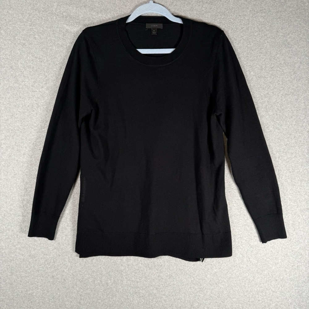 J. Crew merino wool sweater womens Medium black tie side long sleeve soft
